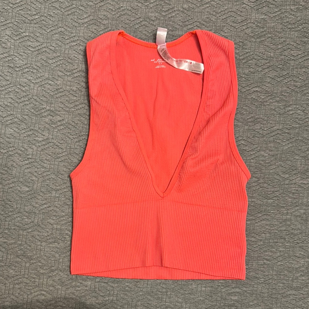 Urban Outfitters Neon Coral Sleeveless V-Neck Top